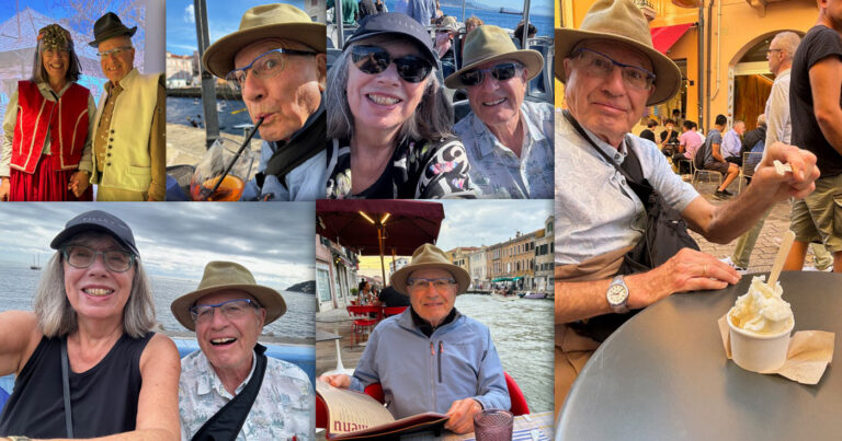 Reuben Kaufman, as seen in various locations across Europe, smiling, eating desserts, and having a great time.