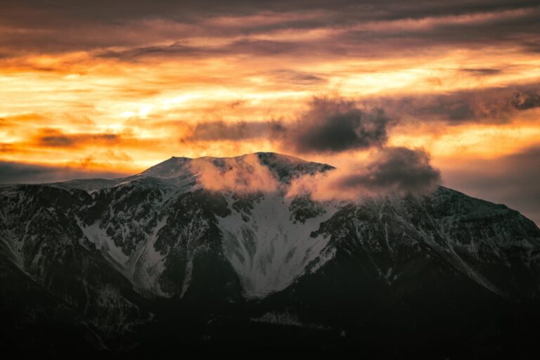 Stunning sunset over a mountain landscape.